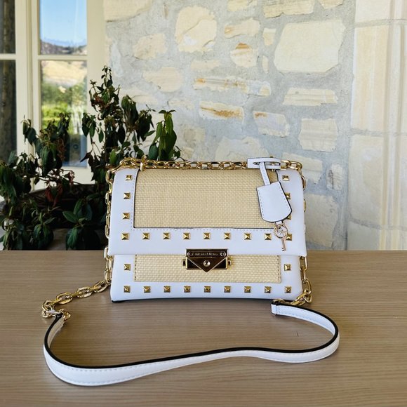 Michael Kors Cece MD Studded Flap Pocket Leather Shoulder & Wallet OPTIC White - Picture 2 of 14